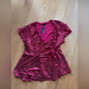 LANE BRYANT NWT  Sequin Pink Wrap Tie Top Valentines Glitter 18/20 NWT Barbie